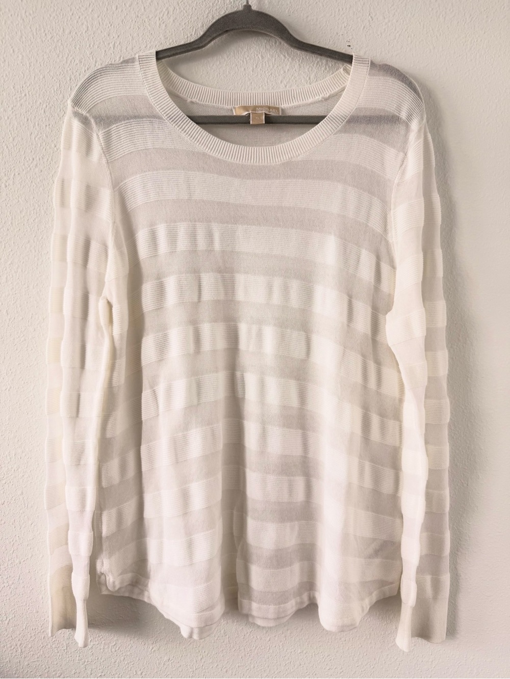 Michael Kors White Sheer-Striped Knit Long Sleeve Top